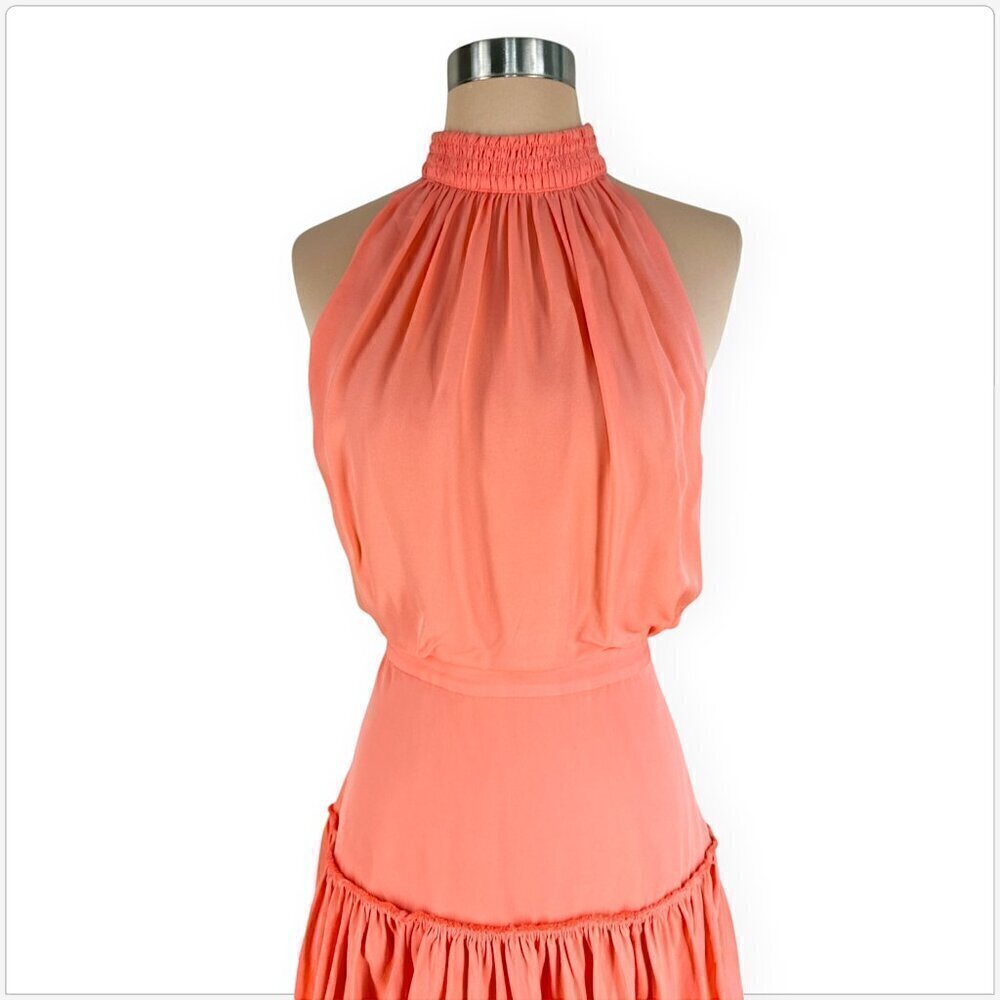 Elizabeth and James Carlita Orange Sherbert Silk High Smocked Neck Dress 6 - Picture 3 of 6